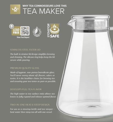 Teabloom One-Touch Tea Maker, 2-in-1 Teapot and Kettle with Stainless