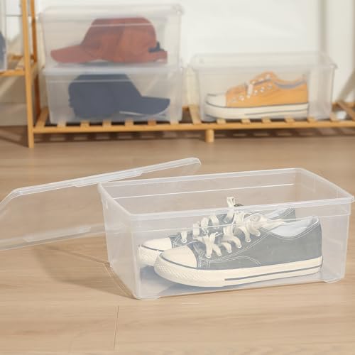 Novelinks 12 Pack 6QT Plastic Shoe Storage Bins with Lids - Space-Saving Organizers