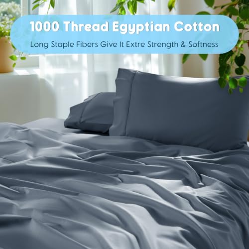 SONORO KATE 1000TC Egyptian Cotton King Sheets French Blue Extra Deep Pocket