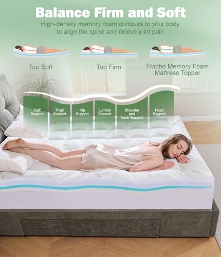 Fracho 4 Inch Full Memory Foam Mattress Topper, Dual Layer Design