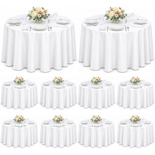 White Round Tablecloth 120 Inch - Pack of 10 Washable, Stain & Wrinkle Resistant Polyester for Weddings & Events