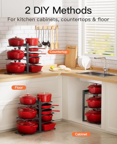 ORDORA Pots and Pans Organizer Under Cabinet 15.8", 8-Tier Adjustable