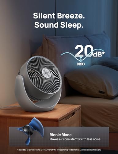 DREO Table Fan for Bedroom Grey 11 Inch Quiet 3-Speed Oscillating Air Circulator