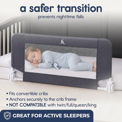 Hiccapop Convertible Crib Bed Rail Guard - Gray Toddler Bed Safety Barrier