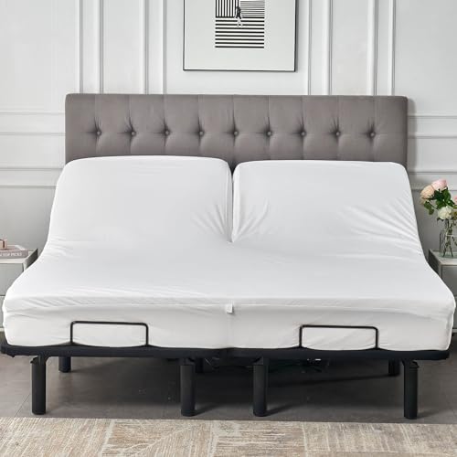 Kingnex Waterproof Split Top King Mattress Protector for Adjustable Bed - White, 32-34" Split from Top King