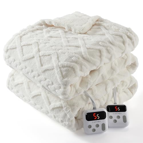 Off White King Size Electric Blanket with Dual Controls - 90x100 Inches