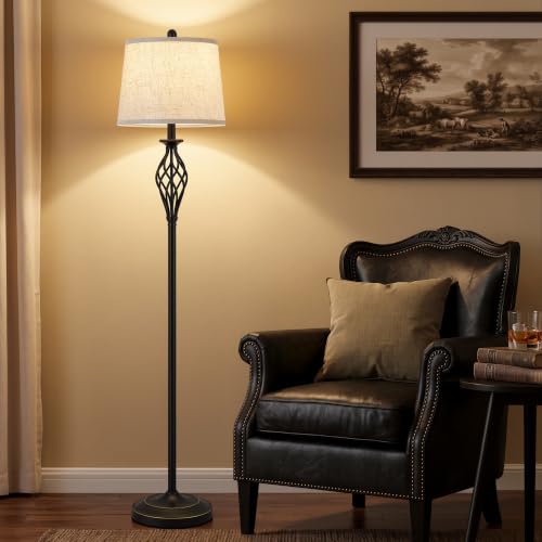Black Farmhouse Spiral Cage Floor Lamp - 62 Inch Standing Living Room Light