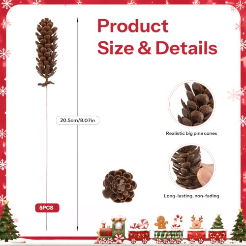 CLEANGOR Christmas Norfolk Pine Stems for Vase — Big Cones / 17, Realistic Holiday Greenery Decor