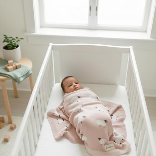 Pink Sheep Baby Receiving Blanket - 100% Cotton Cozy Swaddler for Newborns & Toddlers - Light Pink, 36x32 inches