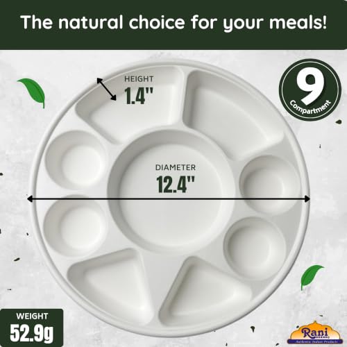 9 Compartment Round Biodegradable Plates Pack of 100 - Eco-Friendly, Heavy-Duty, 12.44 Inch