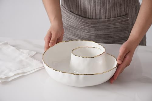 Pampa Bay Portofino Plata Round Chip and Dip Server - White & Gold Porcelain 9in