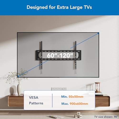 Heavy Duty XXL Fixed TV Wall Mount for Large Screens up to 120 Inches