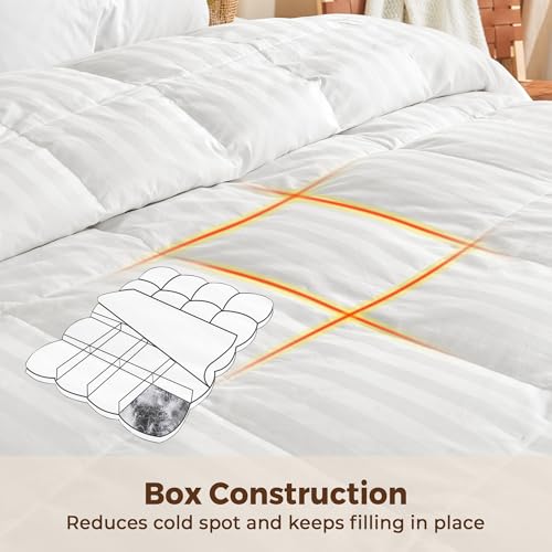 All Season White Stripe Goose Feather Down Comforter - Full/Queen 90x90"
