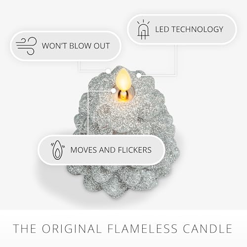 Luminara Silver Glitter Flameless LED Candle with Moving Flame 3.3" x 4.3"