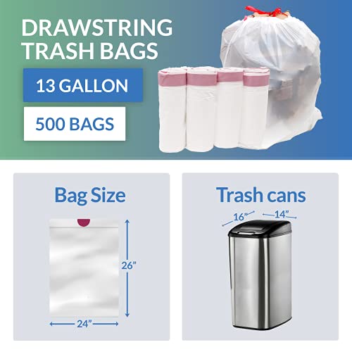Reli Tall Kitchen Drawstring Trash Bags 13 Gallon - 500 Count Bulk, White - Pack of 1