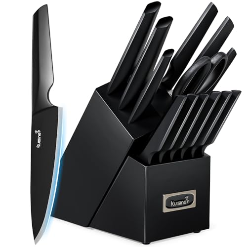 Black 15-Piece Kitchen Knife Set with Block - High Carbon Stainless Steel