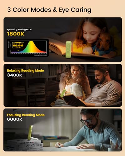 Glocusent Green USB Rechargeable Clip-On Book Light - Adjustable Brightness & Eye Care