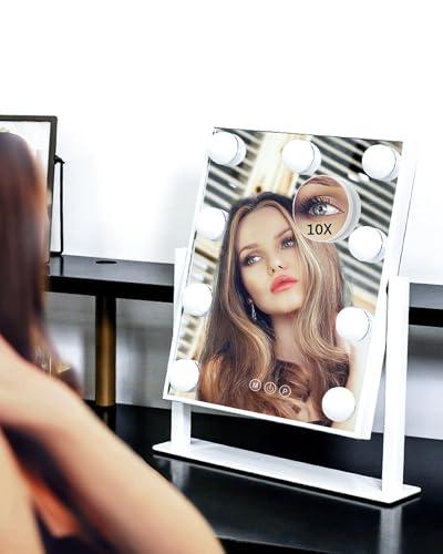 White Lighted Makeup Mirror with 9 LED Bulbs, 14.1" x 11.8" Vanity Mirror with Lights