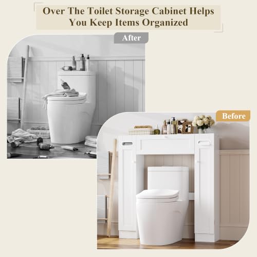 Over the Toilet Bathroom Storage Cabinet with Doors - Small Space White
