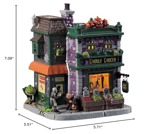 Lemax Ghouly Grocer Halloween Village Lighted Building - Spooky Town Scene