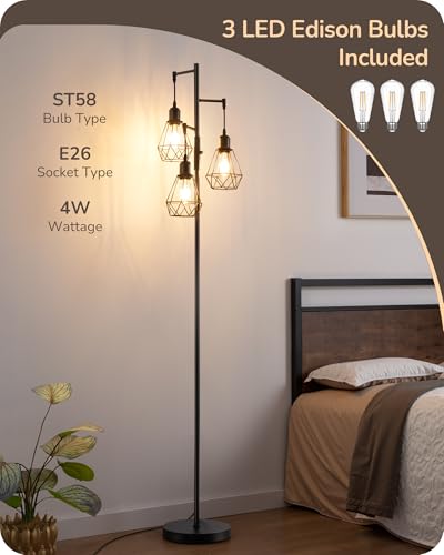 Black 70-Inch Farmhouse Floor Lamp with Diamond Shade & Dimming