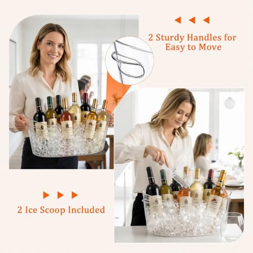 13.5L Transparent Ice Bucket Set for Parties with Handles & Scoops