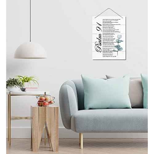 Psalms 91 Christian Inspirational Quote Decor Sign, Spiritual Wall Decor Sign, Hanging Printed Wall Plaque Wood Signs, Christian Bible Quote Print Biblical Verses Scripture Baptism Gift 10X7.8inch