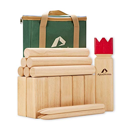 Outdoor Kubb Yard Game Set with Carrying Bag - Viking Chess Lawn Fun - Burlywood