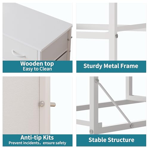 10 Drawer Dresser for Bedroom Storage - White, Multi-Size Fabric Drawers with Wooden Top - Variation of THIS listing