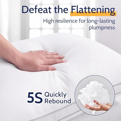 ROUMEA Queen Size Set of 4 Bed Pillows 20x30 Inches Grey - Supportive & Soft