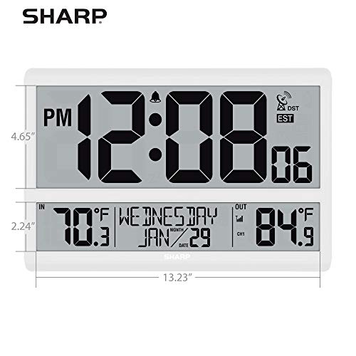 Sharp Atomic Clock with 4-Inch Display, Outdoor Sensor, Battery
