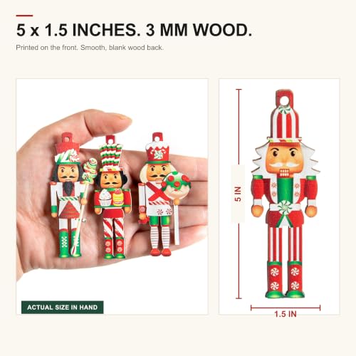 Nutcracker Christmas Ornaments Set of 24, Wooden Hanging Soldiers