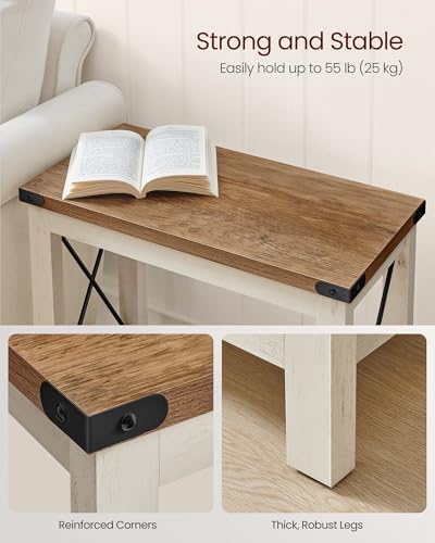 Rustic White and Honey Brown 2-Tier End Table with Shelf - Small Accent Nightstand