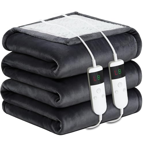 Charcoal Queen Size Electric Heated Blanket 84x90 Inches with 10 Heat Levels