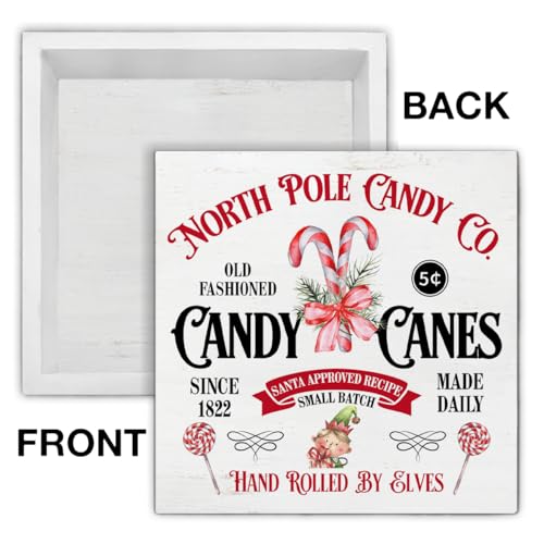 Mukjyuyi Candy Christmas Wooden Sign Farmhouse Holiday Decor 5x5 Inches - Candy 2
