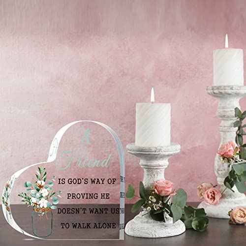 Yulejo Christmas Christian Gifts Birthday Friendship Gifts with Quotes a Friend Is God's Way of Proving He Doesn't Want Us to Walk Alone, 6 x 6 x 0.6 Inch(Heart Style)