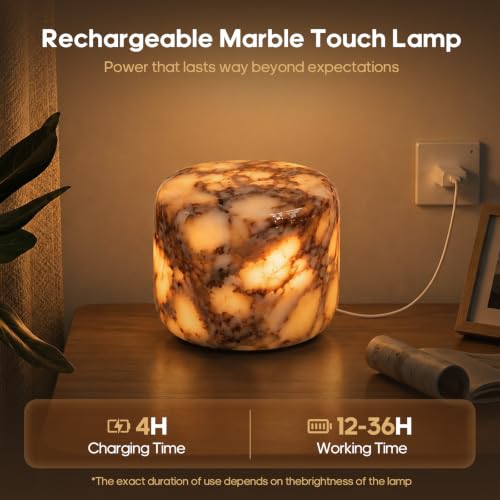 Calacatta Purple Marble Night Light Touch Control Rechargeable Table Lamp 3‑Way Dimmable Bedside Lamp