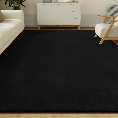 Castlye 6x9 Black Faux Cashmere Area Rug - Soft Non-Slip Living Room Carpet