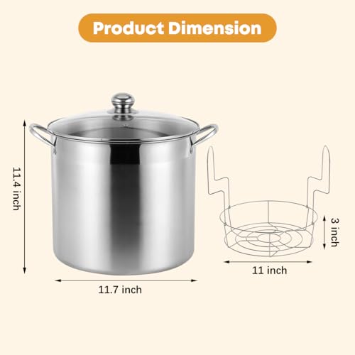 21.5QT Stainless Steel Canning Pot with Rack & Lid - Large Capacity Stockpot