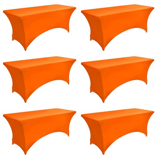 ZarzaaSik 6-Pack 4ft Spandex Table Covers for Rectangular Folding Tables - Wrinkle Resistant Stretch Tight Table Cloths - Ultimate Fitted Table Protector for Parties, Trade Shows, and Wedding