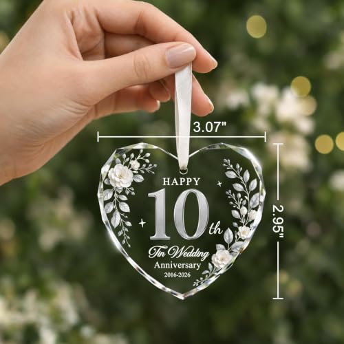 Chrifansi White 10th Anniversary Heart Glass Ornament - Wedding Keepsake 2026