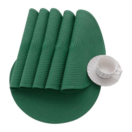 SHACOS Dark Green Round Placemats Set of 6 15 Inch Cotton Polyester Table Mats