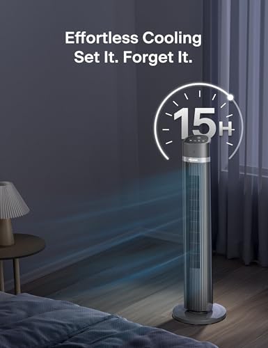 Black 40-Inch Bladeless Tower Fan with Remote, 3 Modes & Timer