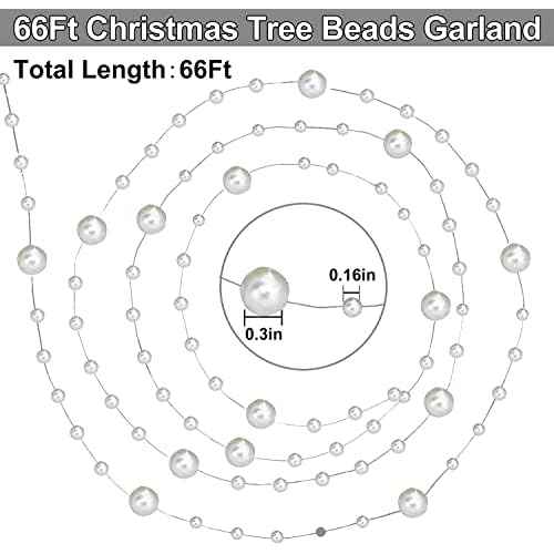 66 Ft Christmas Beads Garland Decoration Pearl Strands Chain for Christmas Tree Decoration Indoor Outdoor Home Mantle Fireplace Holiday Decor