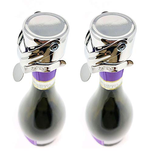 KLOVEO Champagne Stopper Chrome 2-Pack - WAF Patented Seal, Made in Italy