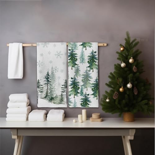 KGHYT Green Tree Snow Christmas Kitchen Towels Set of 2 16x24 Inches