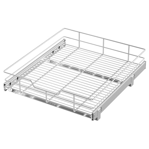 Pull Out Cabinet Organizer 21" W x 22" D - Chrome-Plated, Full Slide Drawers, 1 Tier