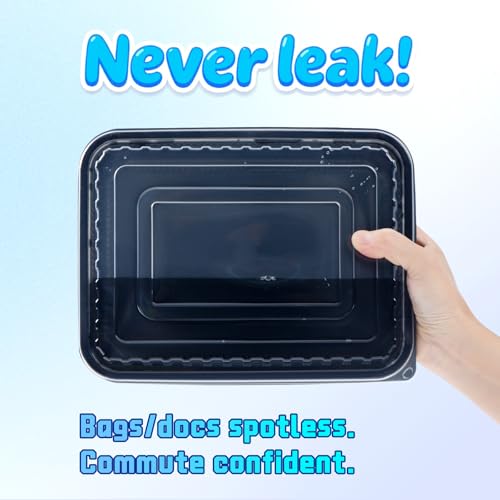 Leakproof Black 48 oz Meal Prep Container - Single Compartment, Jumbo Size, 40 Pack