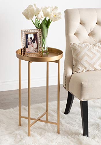 Foldable Metal Accent Side Table with Tray Top - Gold Finish