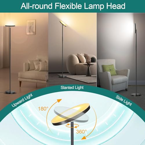 40W Black LED Floor Lamp with Remote Dimmable Torchiere Living Room Light
